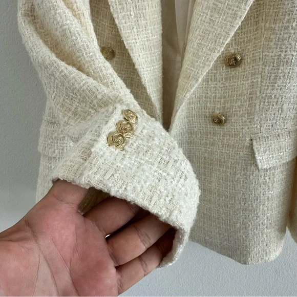 Zara Cream Tweed Double-Breasted Blazer Blogger Favorite Size: S - Picture 6 of 16